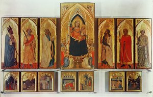 圣母子与圣徒，破碎的Polyptych（一起是预制的板块和部分：从寺庙驱逐约阿希姆，天使宣布到约阿希姆，会议一个 作者 伯纳多·达迪
